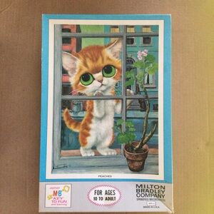 Milton Bradley Peaches Cat Puzzle 500 VTG 1968 Orange/White Cat Big Green Eyes